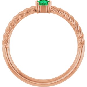 14K Rose Gold 4 mm Natural Emerald Solitaire Rope Ring