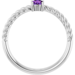 Platinum 4 mm Natural Amethyst Solitaire Rope Ring