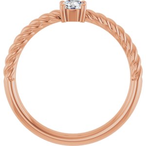 14K Rose Gold 4 mm Natural White Sapphire Solitaire Rope Ring