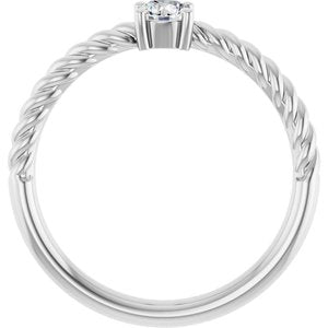 14K White Gold 1/5 CT Natural Diamond Solitaire Rope Ring