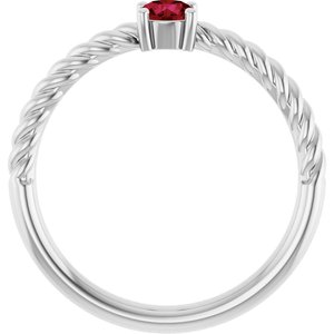 Platinum 4 mm Lab-Grown Ruby Solitaire Rope Ring
