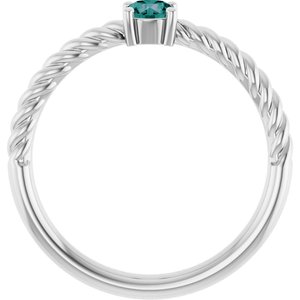 14K White Gold 4 mm Lab-Grown Alexandrite Solitaire Rope Ring