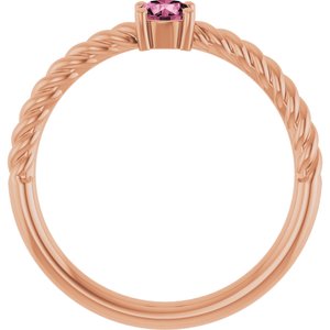 14K Rose Gold 4 mm Natural Pink Tourmaline Solitaire Rope Ring