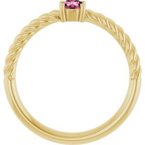 14K Yellow Gold 4 mm Natural Pink Tourmaline Solitaire Rope Ring