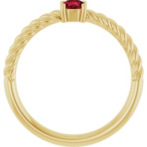 14K Yellow Gold 4 mm Lab-Grown Ruby Solitaire Rope Ring
