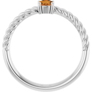 14K White Gold 4 mm Natural Citrine Solitaire Rope Ring