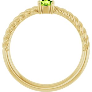 14K Yellow Gold 4 mm Natural Peridot Solitaire Rope Ring