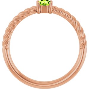 14K Rose Gold 4 mm Natural Peridot Solitaire Rope Ring