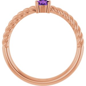 14K Rose Gold 4 mm Natural Amethyst Solitaire Rope Ring