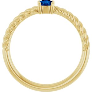14K Yellow Gold 4 mm Lab-Grown Blue Sapphire Solitaire Rope Ring