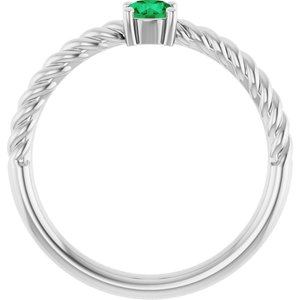 14K White Gold 4 mm Lab-Grown Emerald Solitaire Rope Ring