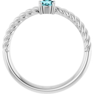 Sterling Silver 4 mm Natural Blue Zircon Solitaire Rope Ring