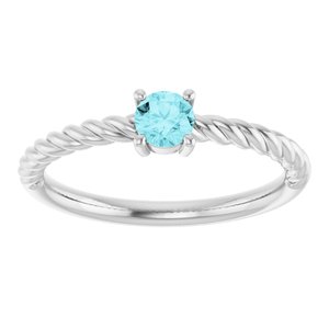 14K White Gold 4 mm Natural Blue Zircon Solitaire Rope Ring