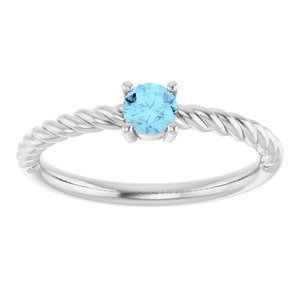 Sterling Silver 4 mm Natural Aquamarine Solitaire Rope Ring