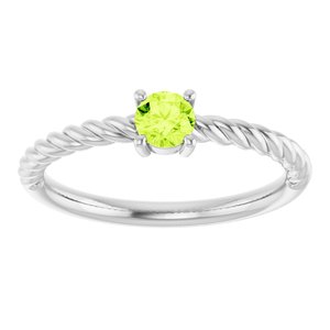 Platinum 4 mm Natural Peridot Solitaire Rope Ring