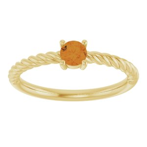 14K Yellow Gold 4 mm Natural Citrine Solitaire Rope Ring
