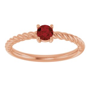 14K Rose Gold 4 mm Natural Mozambique Garnet Solitaire Rope Ring