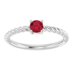 14K White Gold 4 mm Natural Ruby Solitaire Rope Ring