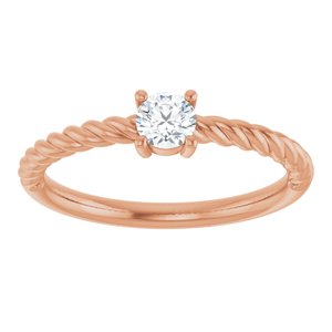 14K Rose Gold 4 mm Natural White Sapphire Solitaire Rope Ring