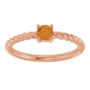 14K Rose Gold 4 mm Natural Citrine Solitaire Rope Ring