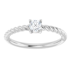 14K White Gold 4 mm Natural White Sapphire Solitaire Rope Ring