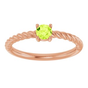 14K Rose Gold 4 mm Natural Peridot Solitaire Rope Ring