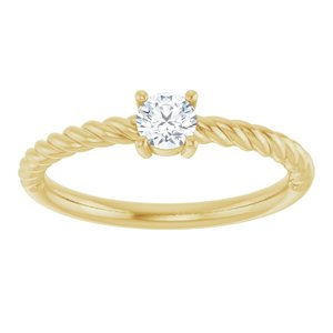 14K Yellow Gold 4 mm Natural White Sapphire Solitaire Rope Ring
