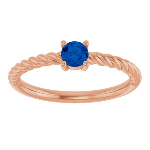 14K Rose Gold 4 mm Lab-Grown Blue Sapphire Solitaire Rope Ring