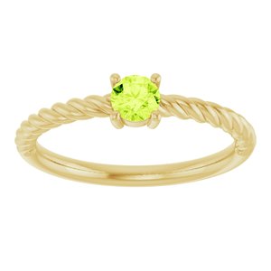 14K Yellow Gold 4 mm Natural Peridot Solitaire Rope Ring