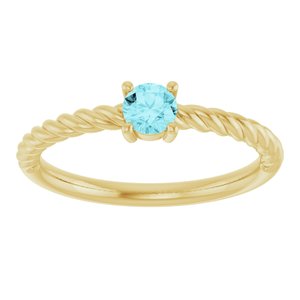 14K Yellow Gold 4 mm Natural Blue Zircon Solitaire Rope Ring