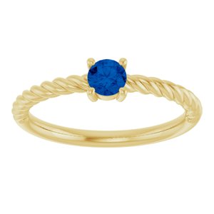 14K Yellow Gold 4 mm Natural Blue Sapphire Solitaire Rope Ring