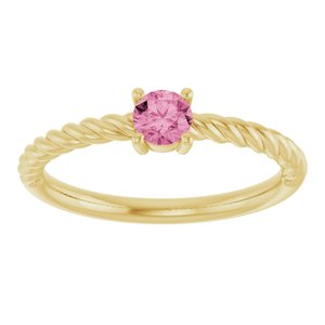14K Yellow Gold 4 mm Natural Pink Tourmaline Solitaire Rope Ring