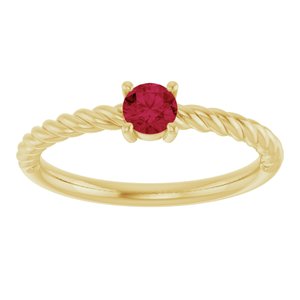 14K Yellow Gold 4 mm Natural Ruby Solitaire Rope Ring