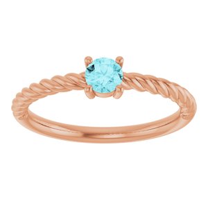 14K Rose Gold 4 mm Natural Blue Zircon Solitaire Rope Ring