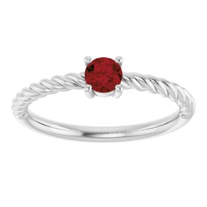 Platinum 4 mm Natural Mozambique Garnet Solitaire Rope Ring