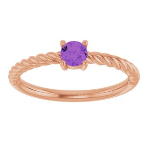 14K Rose Gold 4 mm Natural Amethyst Solitaire Rope Ring