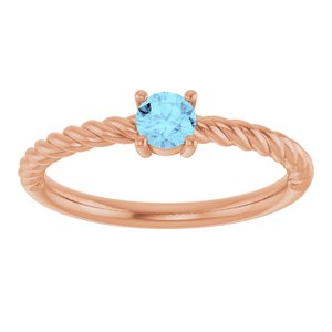 14K Rose Gold 4 mm Natural Aquamarine Solitaire Rope Ring