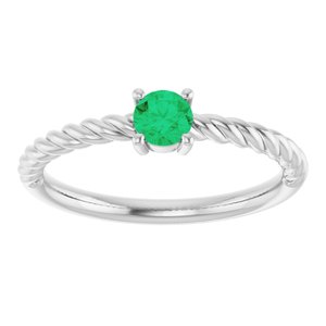 Platinum 4 mm Lab-Grown Emerald Solitaire Rope Ring