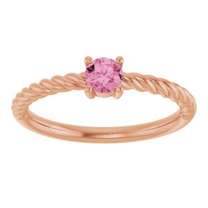 14K Rose Gold 4 mm Natural Pink Tourmaline Solitaire Rope Ring