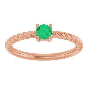 14K Rose Gold 4 mm Natural Emerald Solitaire Rope Ring