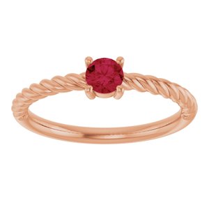 14K Rose Gold 4 mm Lab-Grown Ruby Solitaire Rope Ring