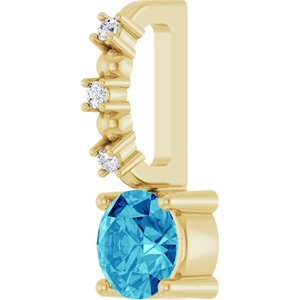14K Yellow Gold Imitation Blue Zircon & .01 CTW Natural Diamond Charm/Pendant – image 2