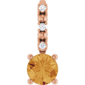 14K Rose Gold Imitation Citrine & .01 CTW Natural Diamond Charm/Pendant