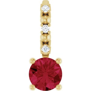 14K Yellow Gold Lab-Grown Ruby & .01 CTW Natural Diamond Pendant