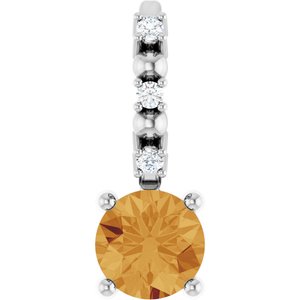 14K White Gold Imitation Citrine & .01 CTW Natural Diamond Charm/Pendant
