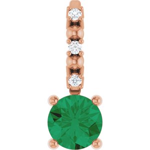14K Rose Gold Lab-Grown Emerald & .01 CTW Natural Diamond Pendant