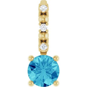 14K Yellow Gold Imitation Blue Zircon & .01 CTW Natural Diamond Charm/Pendant
