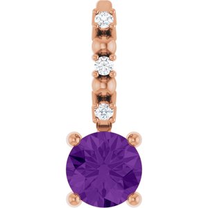 14K Rose Gold Imitation Amethyst & .01 CTW Natural Diamond Charm/Pendant