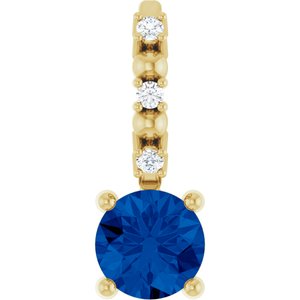 14K Yellow Gold Lab-Grown Blue Sapphire & .01 CTW Natural Diamond Pendant