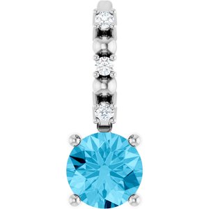 14K White Gold Imitation Aquamarine & .01 CTW Natural Diamond Charm/Pendant